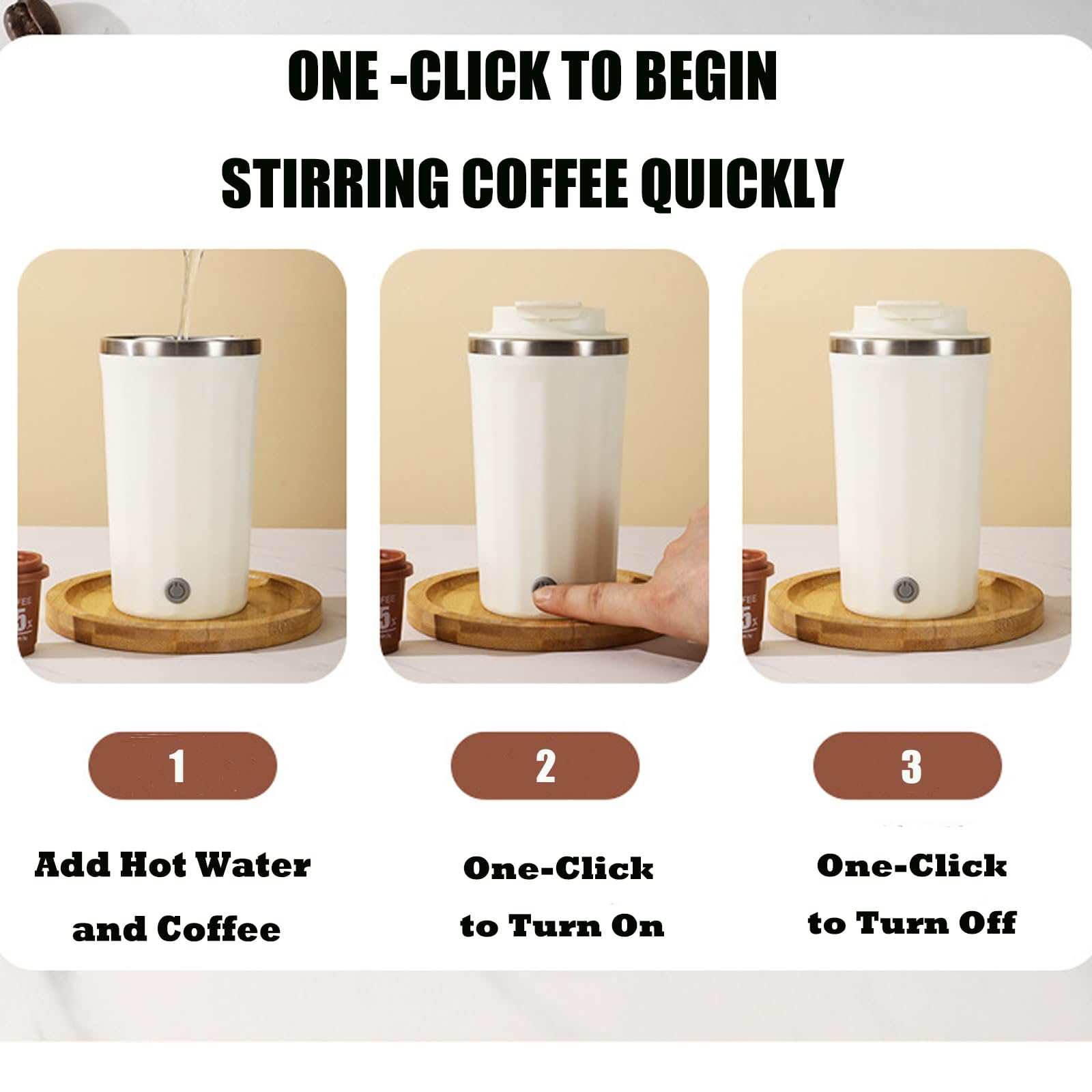 13.5 oz Self Stirring Coffee Mug - Automatic Mixing Cup with Magnetic Stirrer - White - Perfect for Office, Travel & Home Use