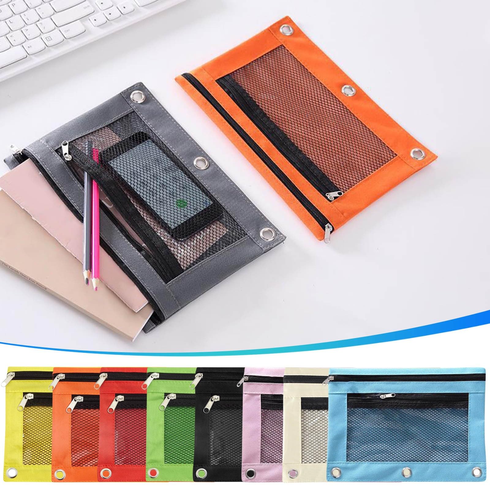 Large Capacity Zipper Pencil Pouch with 2 Compartments & Clear Window - Multifunctional Double Pocket Pencil Case for School, Office & Travel - Perfect for Girls, Boys & Students Organizing Pens, Markers & Supplies