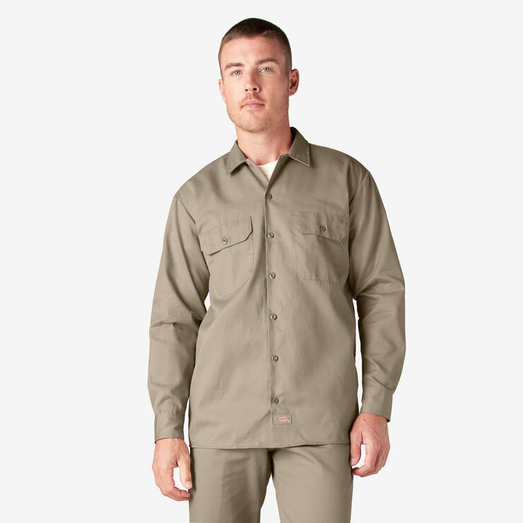 Dickies Men's Durable Long Sleeve Work Shirt - Heavy Duty Cotton Twill, Relaxed Fit for Construction, Farming & Outdoor Workwear