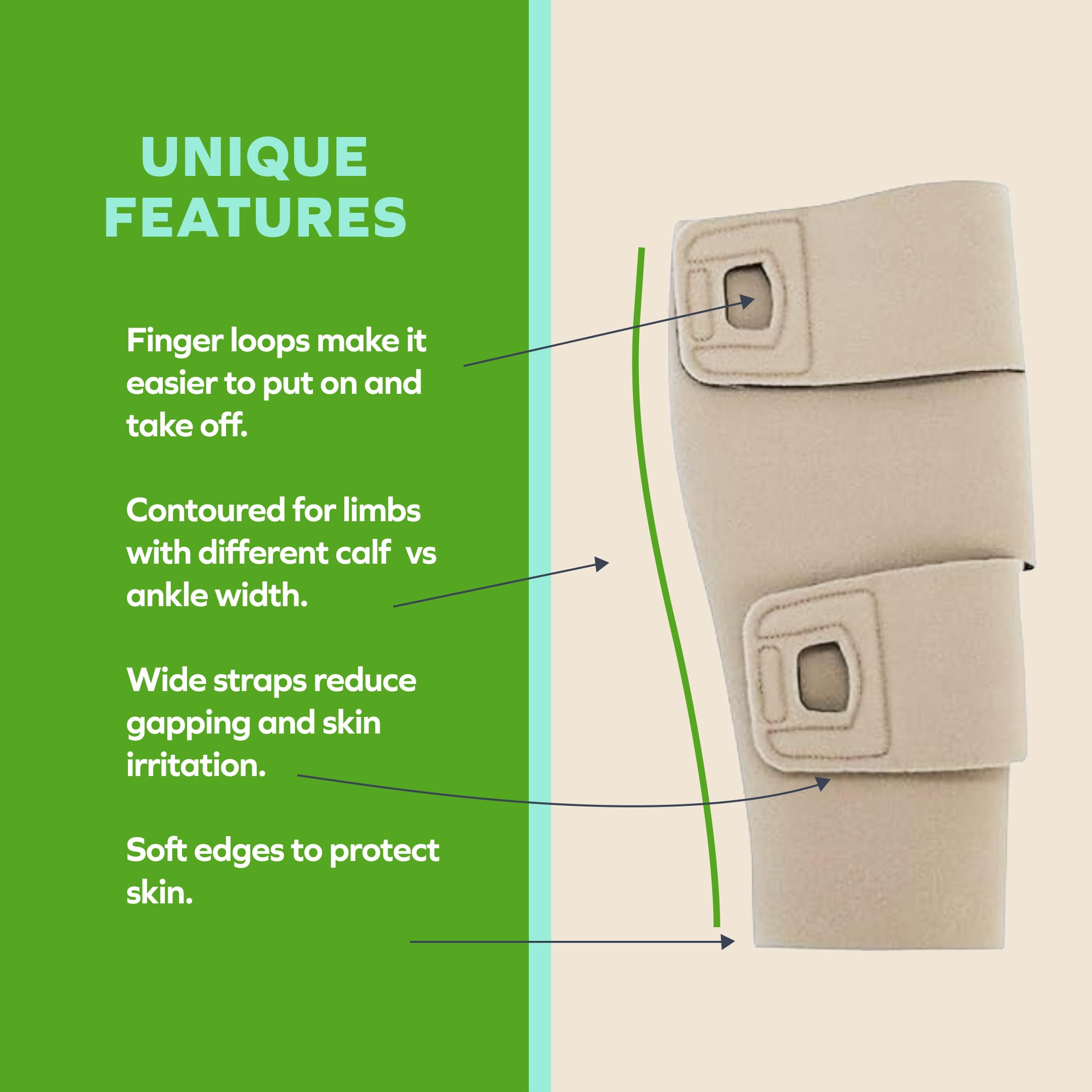SiennaWrap Adjustable Compression Leg Wrap for Lymphedema & Lipedema - Velcro Support for Leg Swelling Relief - Designed by Therapist - USA Made Contoured Beige (Small, Standard) - Perfect for Post-Surgery Recovery & Daily Comfort