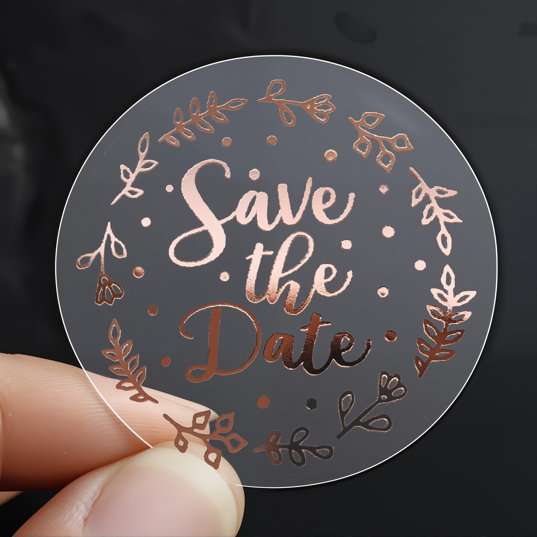Elegant Rose Gold Foil Wedding Save the Date Stickers - 100pcs Transparent Calligraphy Labels for Invitations, Envelope Seals & Favors | Perfect for Bridal Shower, Anniversary & DIY Wedding Decorations