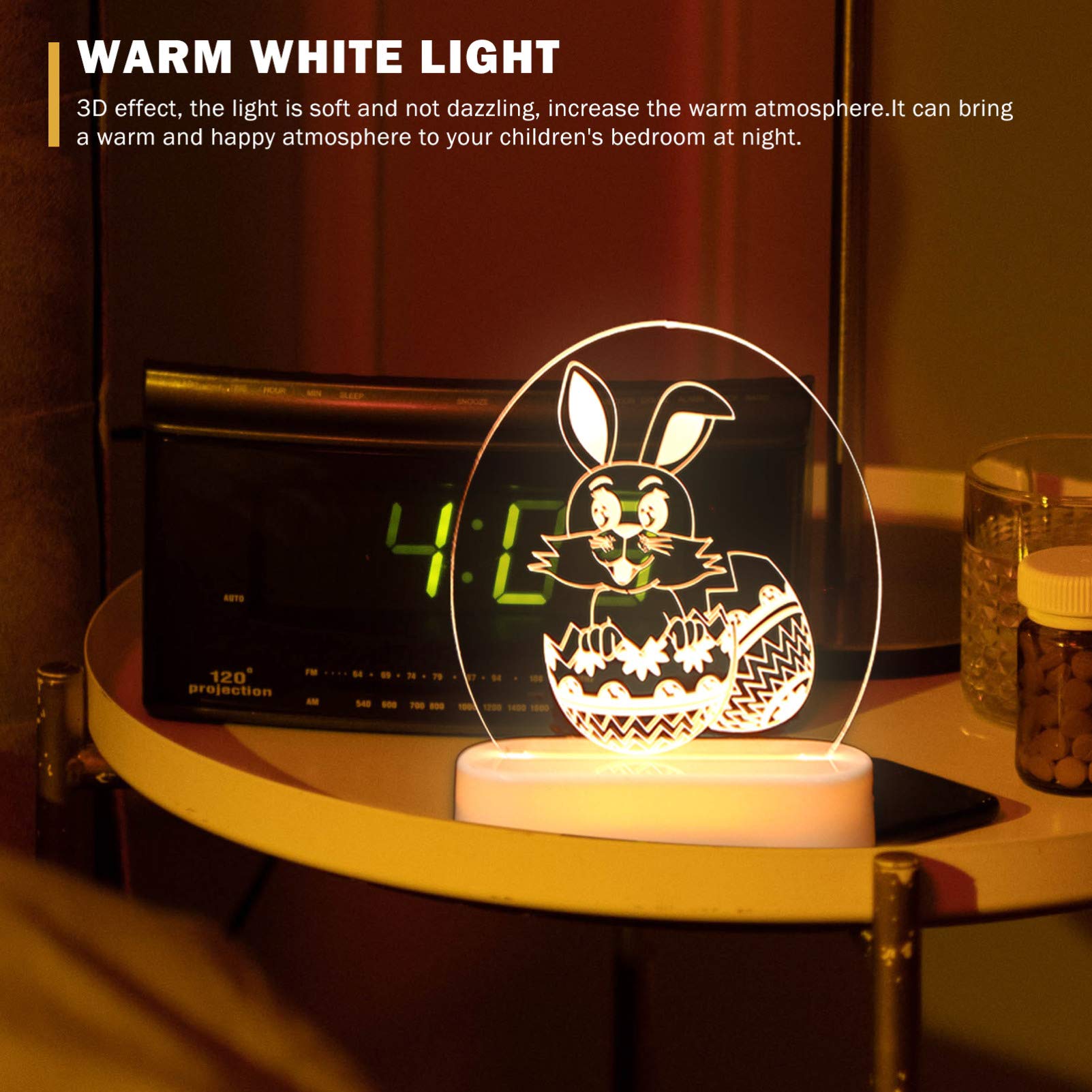 3D Illusion Touch Lamp - Easter Bunny Night Light for Kids Room, Bedside Table, Nursery Decor | USB Powered LED Desk Lamp for Baby, Children's Bedroom, Easter Decoration & Gift Idea