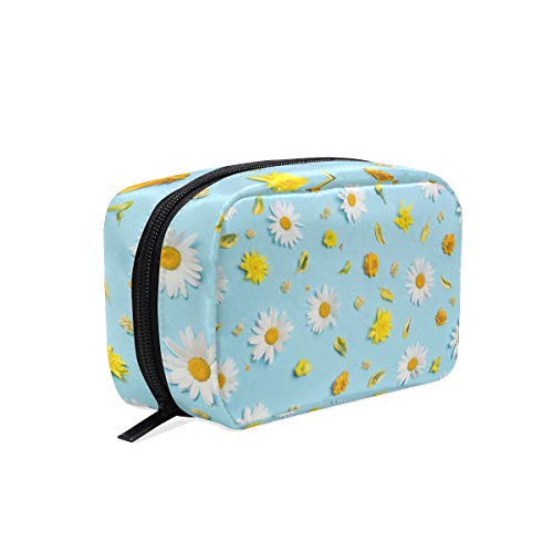 White Daisy Yellow Flower Cosmetic Bag - Portable Travel Train Case Toiletry Organizer with Multifunction Storage | Perfect for Makeup, Travel, Gym & Daily Essentials Organization