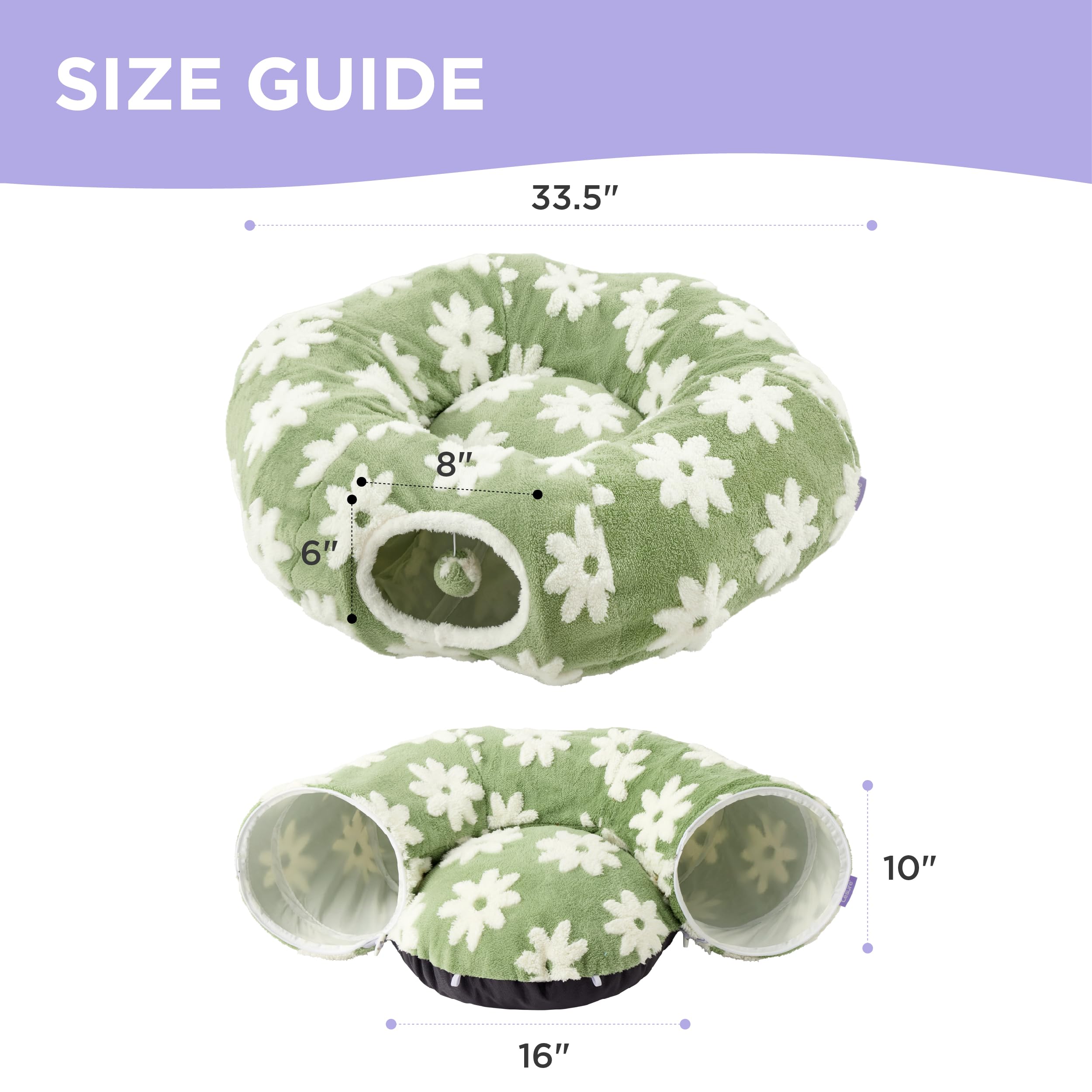 Lesure Cat Tunnel Bed for Indoor Cats - Washable Donut Tunnel with Cushion, Round Peekaboo Cave Toy for Kittens, Puppies & Rabbits | Green Pet Hideaway for Playtime, Napping & Stress Relief