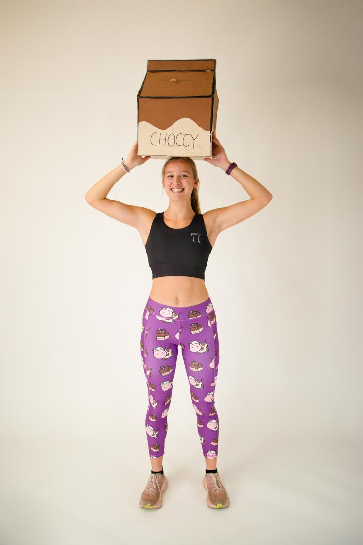 Women's High Waist Choccy Cows Print Yoga Leggings - Soft Stretchy Workout Pants for Running, Gym & Lounge Wear