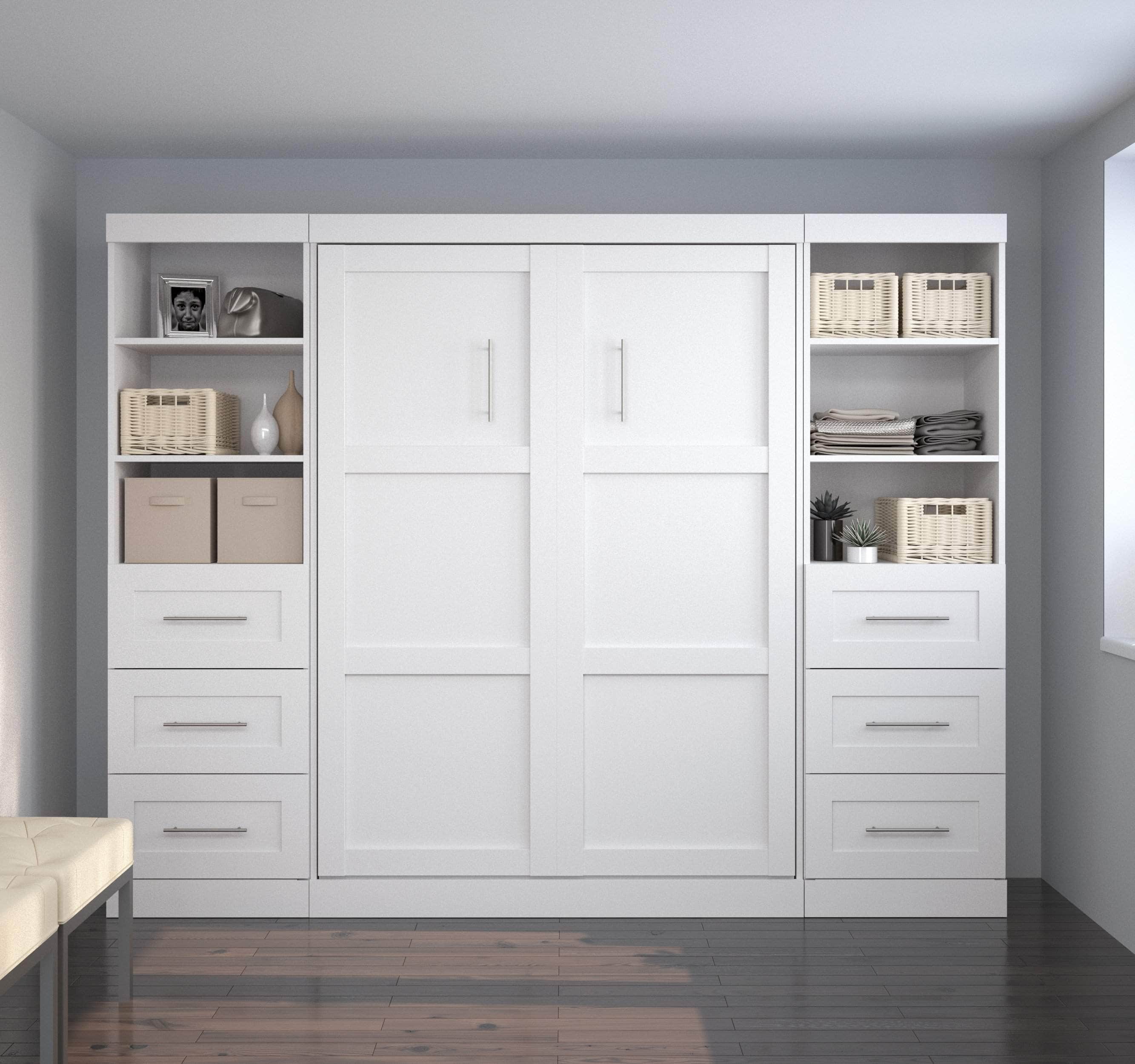 Pur Full Murphy Wall Bed with 2 Storage Units & Drawers (109W) - 7 Color Options for Space-Saving Home Office, Guest Room & Small Apartments