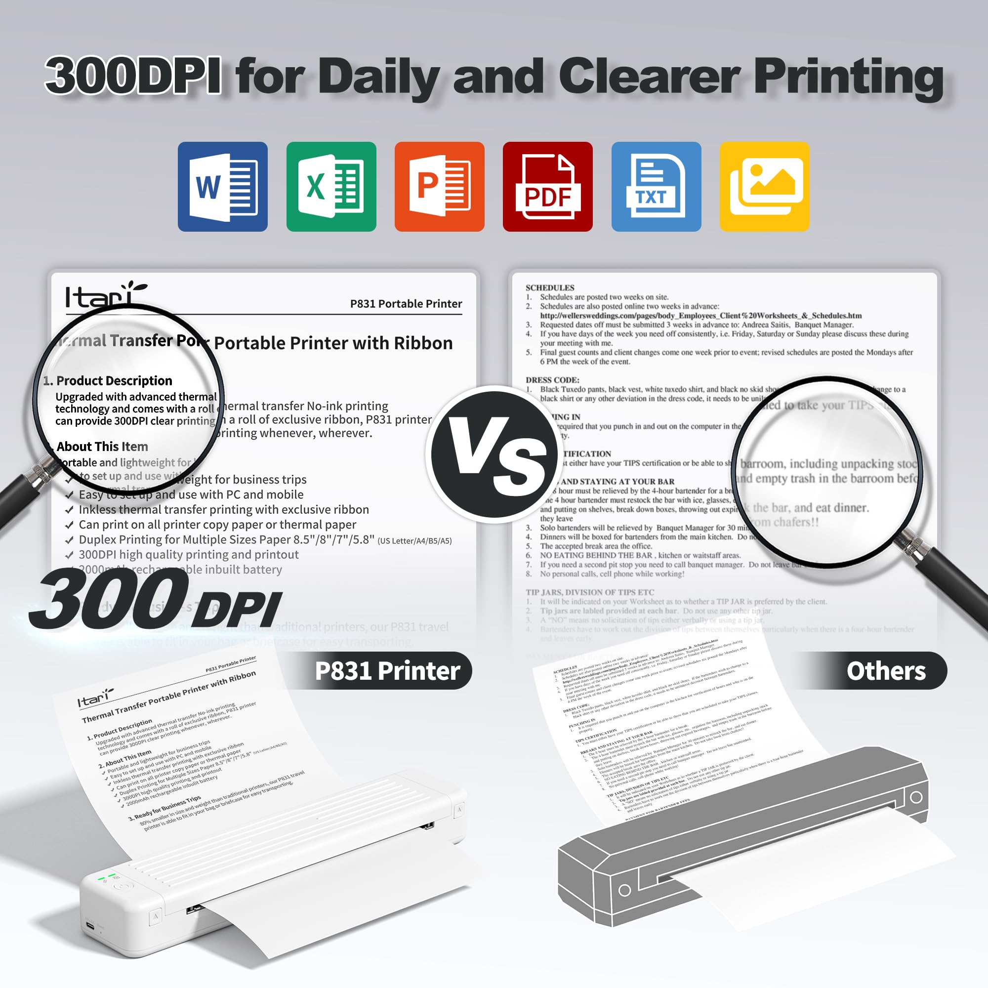 Itari Inkless Wireless Bluetooth Printer - Upgraded 300DPI Portable A4 Printer for Home & Office | Compact Thermal & Normal Paper Printer for Receipts, Labels, Documents | Works with iOS & Android Devices