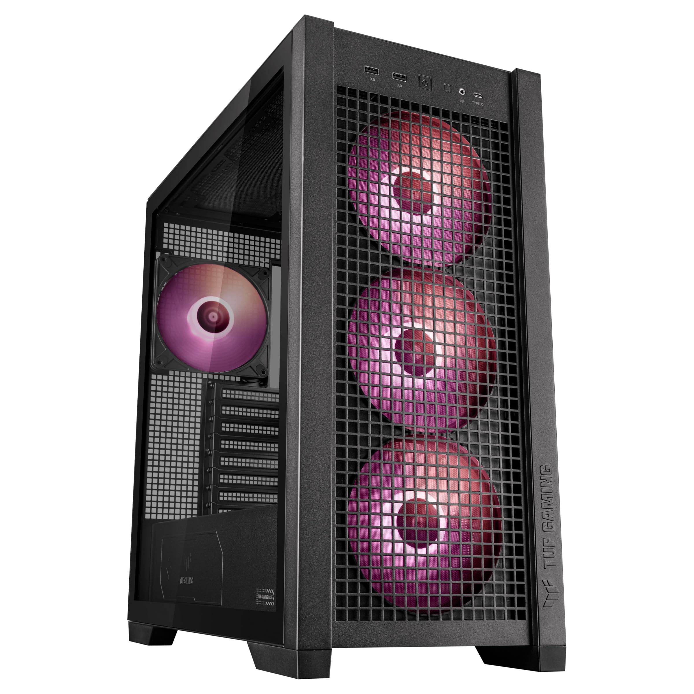 ASUS TUF Gaming GT302 ARGB ATX Mid-Tower PC Case - High Airflow with 4x140mm ARGB Fans, Interchangeable Tempered Glass/Mesh Panels, BTF Hidden-Connector Motherboard Support | Black | Ideal for Gaming Rigs & High-Performance PC Builds