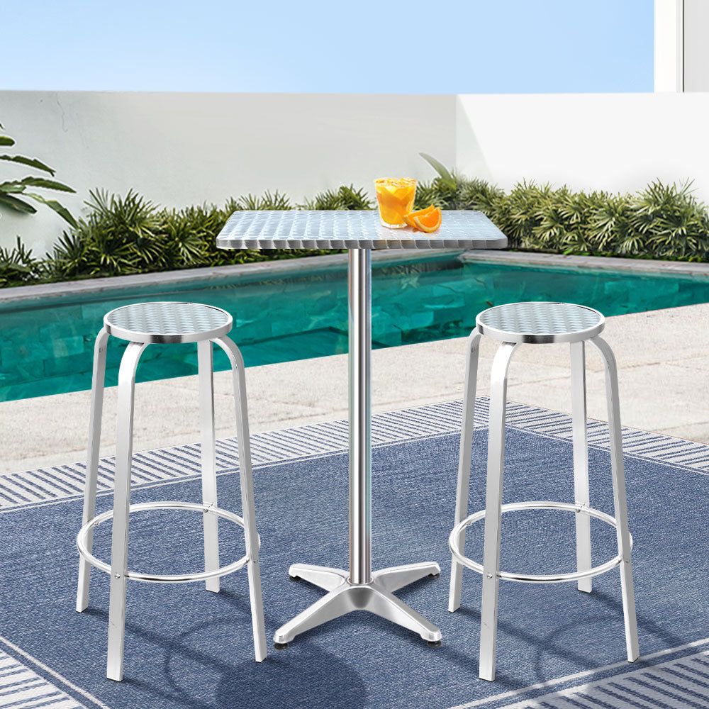 Gardeon 3-Piece Outdoor Bar Set with Adjustable Square Bistro Table and Stools - Perfect for Patio, Garden, and Cafe Dining