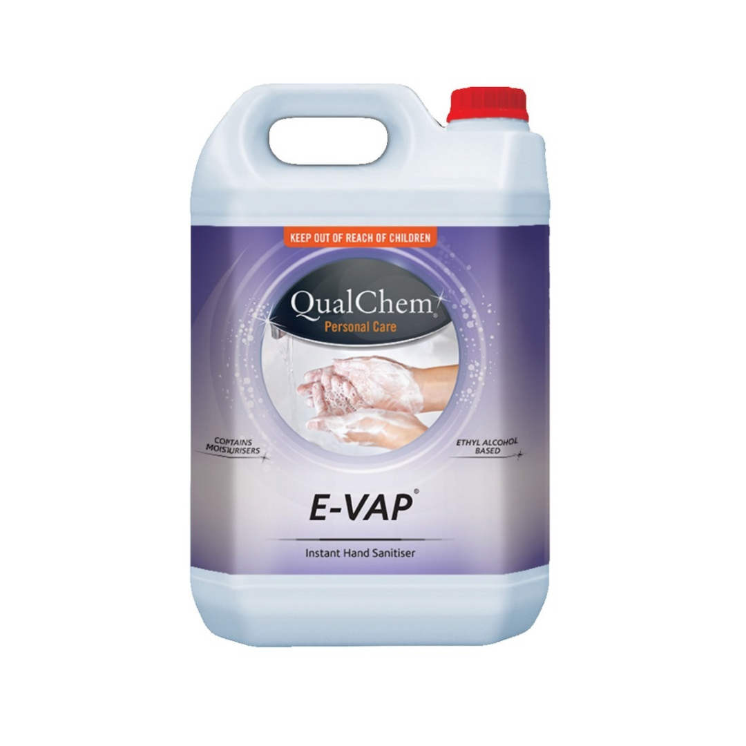 QualChem E Vap Hand Sanitizer Gel 5L - Alcohol-Based Sanitizing Gel for Hospitals, Schools & Offices - Kills 99.9% Germs - Bulk Refill Size for Dispensers & Public Spaces