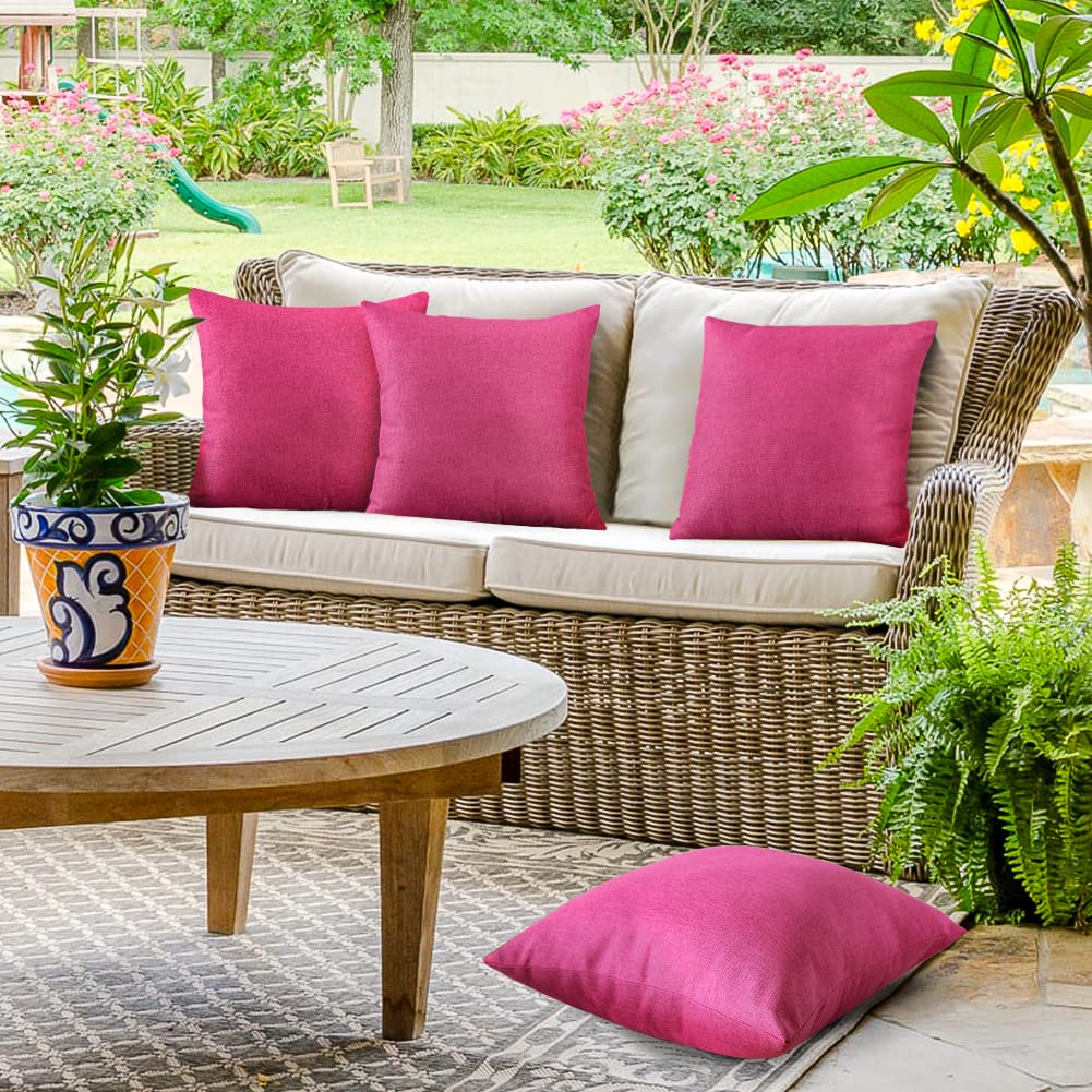 OTOSTAR 20x20 Inch Waterproof Outdoor Throw Pillow Covers - Farmhouse Decorative Cushion Cases for Patio, Sofa, Couch, Balcony & Tent - Set of 4 (Hot Pink) - Perfect for Outdoor Living, Garden Decor & Cozy Home Accents