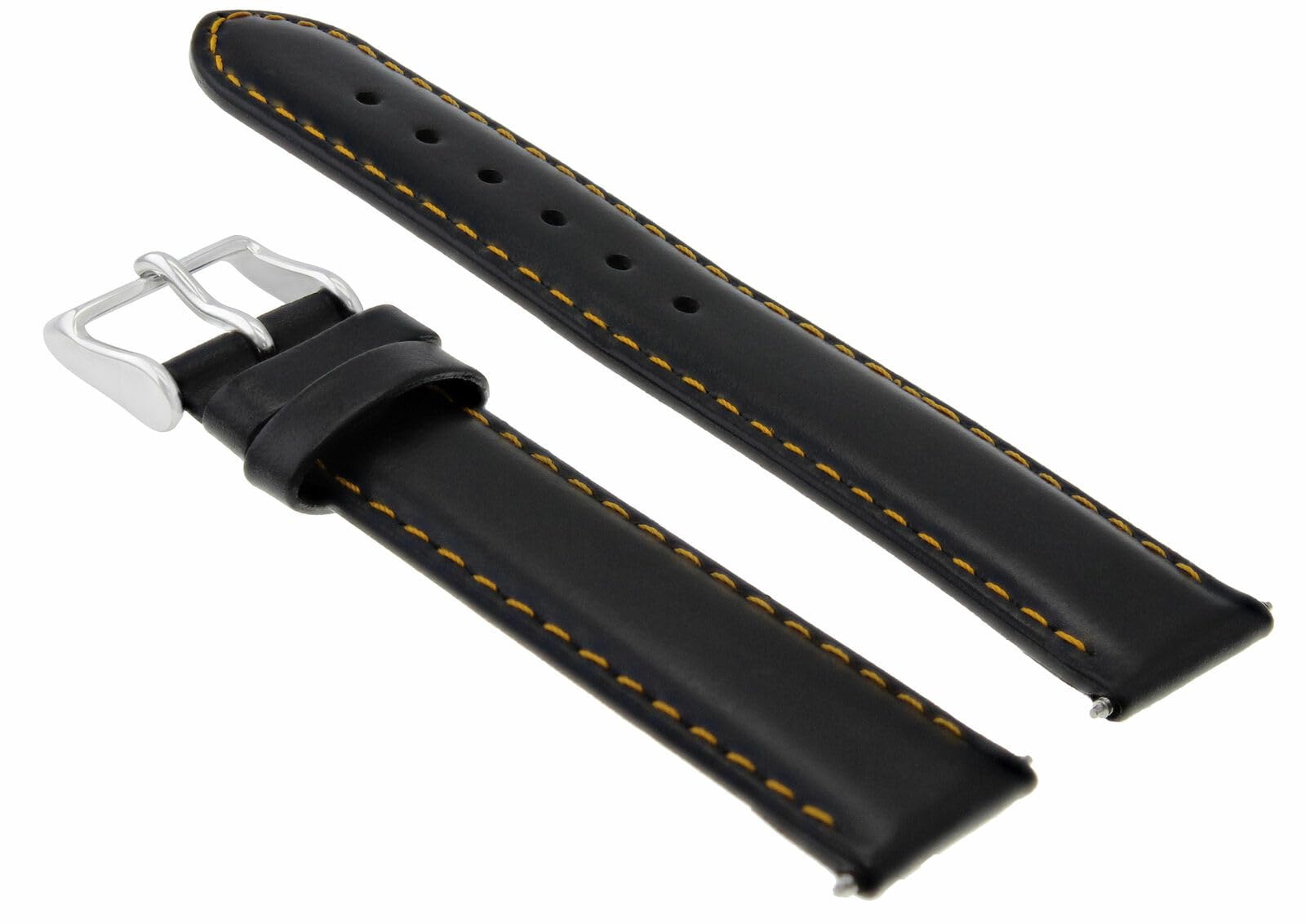18mm Smooth Genuine Leather Watch Band Strap for Invicta Russian Watch - Black with Orange Stitching | Durable Replacement Strap for Men's & Women's Watches | Perfect for Casual, Business & Everyday Wear