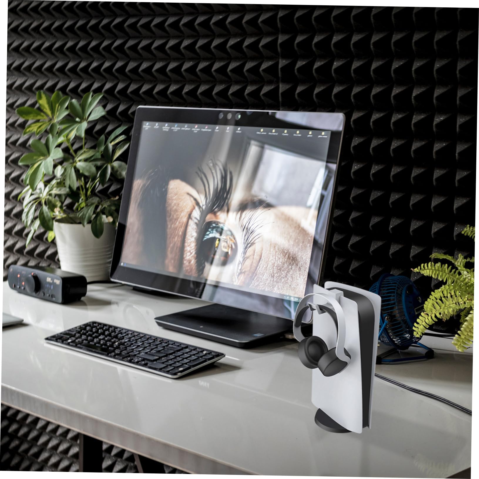 Mikikit 5-Piece Detachable Gaming Headset Holder with Non-Slip Silicone Pads - White Headphone Stand for PS5, Xbox & PC Gaming Setup - Perfect for Bedroom, Office, and Gaming Room Organization