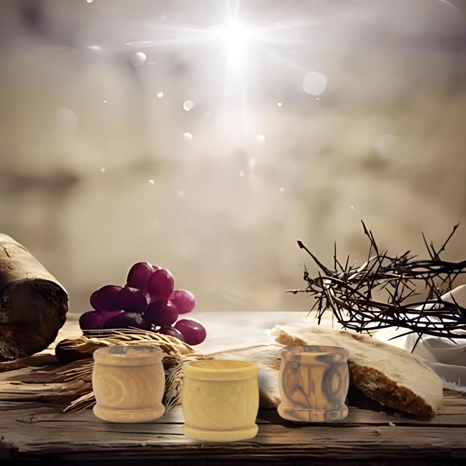 Hand-Carved Olive Wood Communion Cups from Holy Land Bethlehem - 50-Pack 1.1