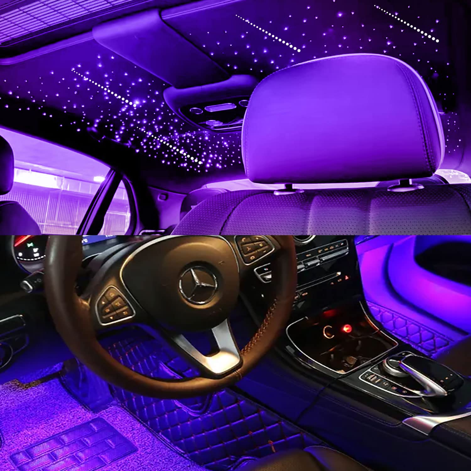 AKEPO 3-in-1 Fiber Optic Lights Kit with APP Control - 6W RGBW Star Ceiling Light & Car Under Dash LED - Meteor Effect & Music Sync - 295pcs Mixed Diameter Fibers (9.8ft) - Perfect for Bedroom, Car Interior, and Party Decorations