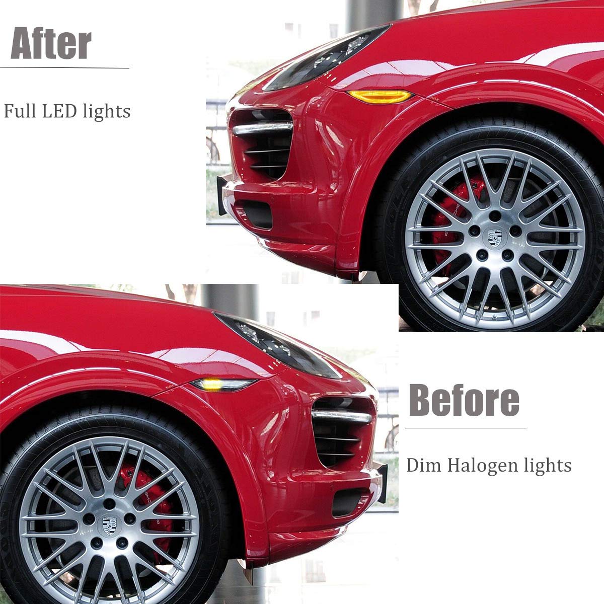 2011-2014 Porsche 958 Cayenne LED Side Marker Lights - Clear Lens Amber Turn Signal & Xenon White Running Lights | Waterproof Durable Replacement for Front Position Lights | Perfect for Night Driving & Car Customization