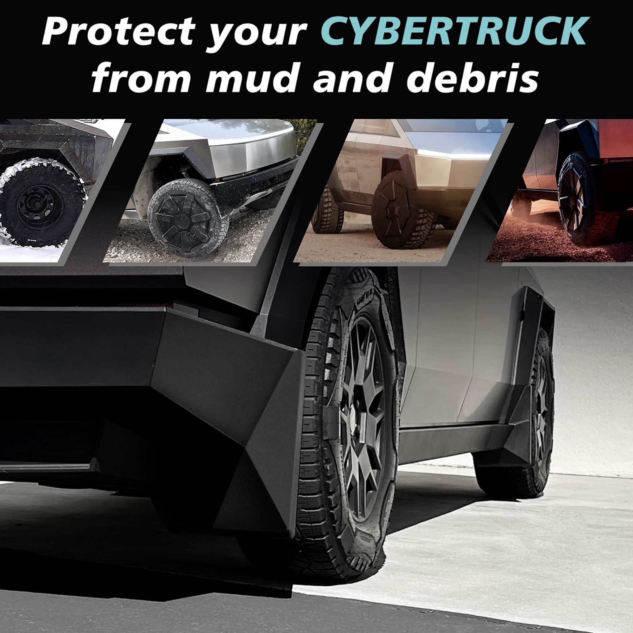 Premium Mud Flaps for Tesla Cybertruck - Heavy Duty Splash Guards with Push-On Pins - Perfect for Off-Roading & All-Weather Protection