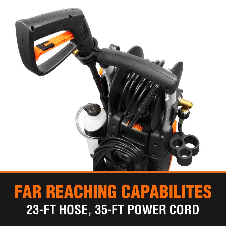 WEN PW22 2100 PSI 1.3 GPM 13.5 Amp Electric Pressure Washer with Adjustable Flow & Hose Reel - Perfect for Home Cleaning, Driveway Washing, and Outdoor Maintenance
