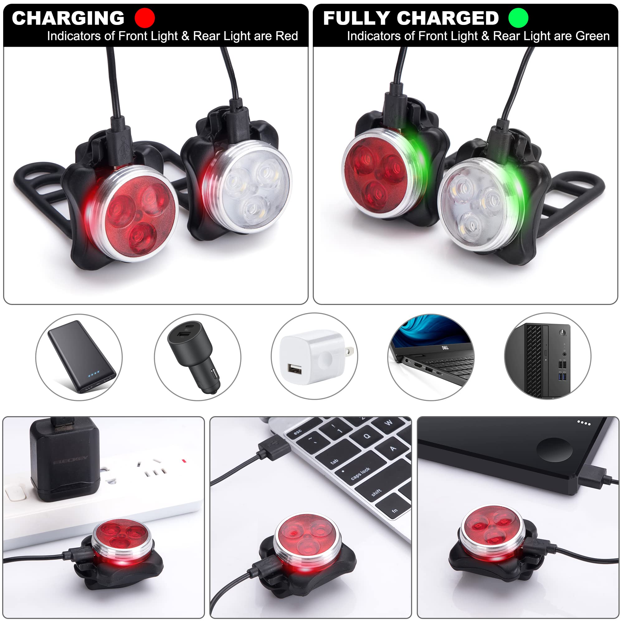 Arespark Rechargeable LED Bike Lights Set - Super Bright Front and Rear Bicycle Headlight & Taillight Combo (4 Lighting Modes) - Perfect for Night Cycling, Commuting, and Mountain Biking Safety Accessories
