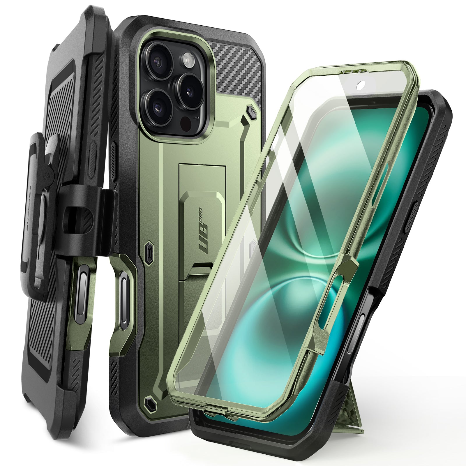 iPhone 16 Pro 6.3 Inch Unicorn Beetle Pro Rugged Case - Heavy Duty Shockproof Protective Cover with Screen Protector, Dark Green - Perfect for Outdoor, Construction & Extreme Sports