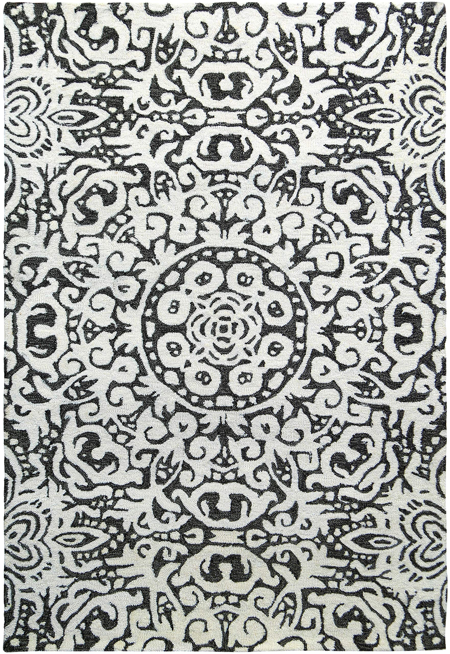Premium Hand Hooked Area Rug - Stain Resistant, Plush & Soft Underfoot, Wool-Like Texture - Recycled Polyester Yarn - Medallion Design - 4x6 Feet - Gray Arley - Perfect for Bedroom, Living Room, Home Office & Dorm Decor