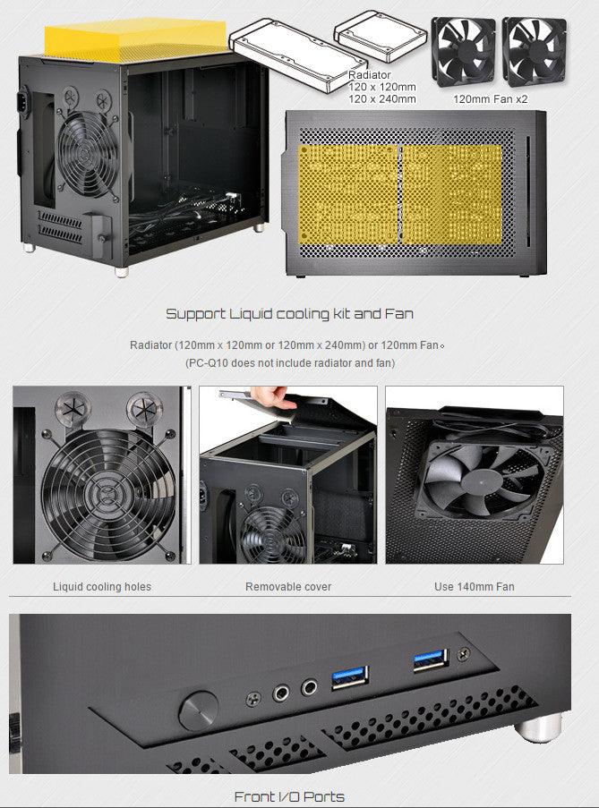 Lian Li PC-Q10WX Mini ITX Tower Case with Tempered Glass Side Panel - Compact Gaming PC Build for Small Spaces & Home Office Setup