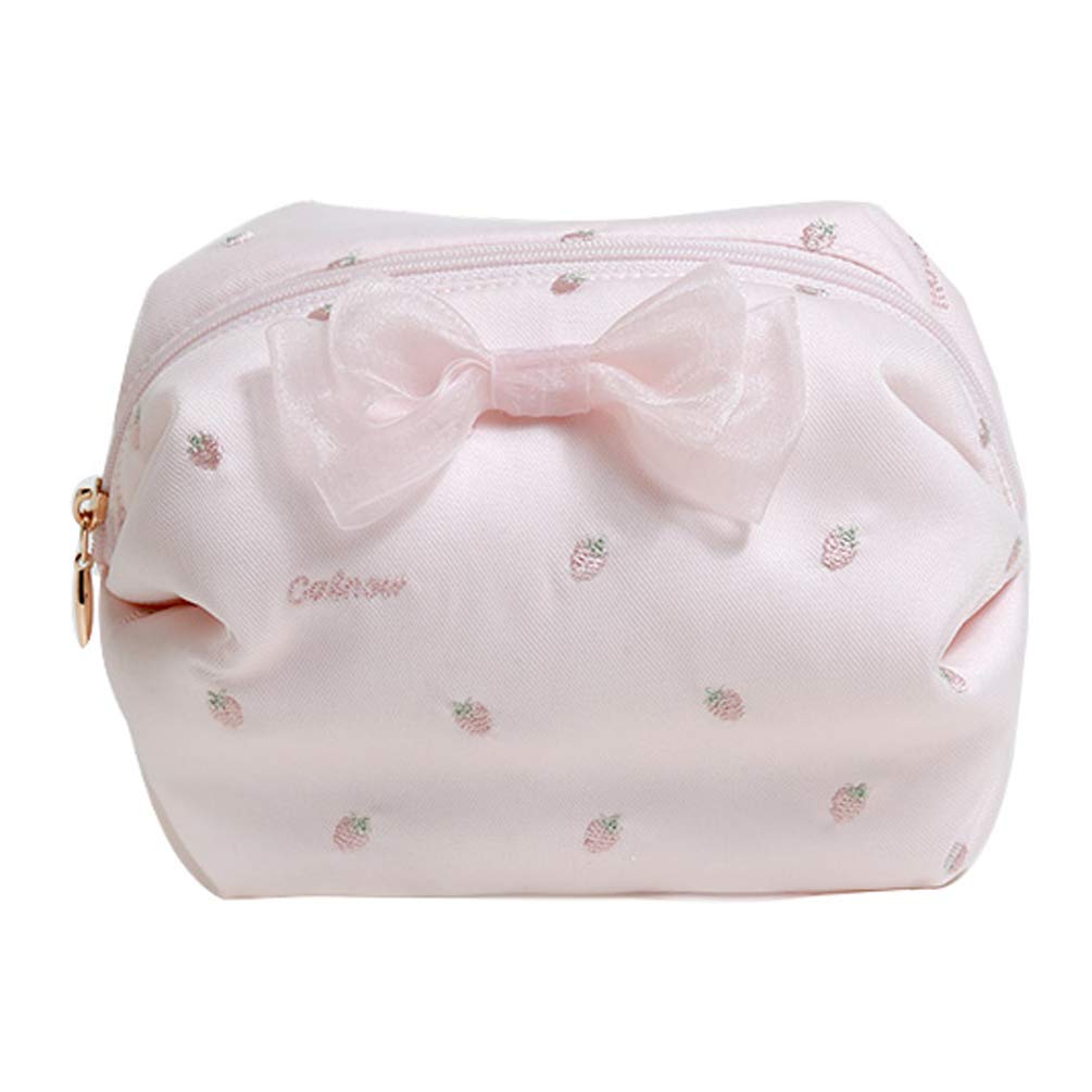 YCZM Embroidered Mesh Makeup Bag - Small Cosmetic Pouch for Daily Essentials, Toiletries & Travel Accessories - Mini Zipper Purse in Pink - Perfect for Makeup Storage, Travel Organizer & Gift Ideas