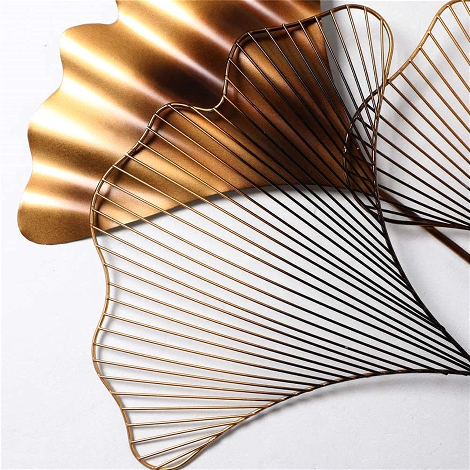 XBSXP Large Metal Wall Art - Handcrafted Gold Openwork Wrought Iron Ginkgo Leaf Sculpture | Elegant Indoor & Outdoor Wall Decor for Living Room, Bedroom, Garden & Patio