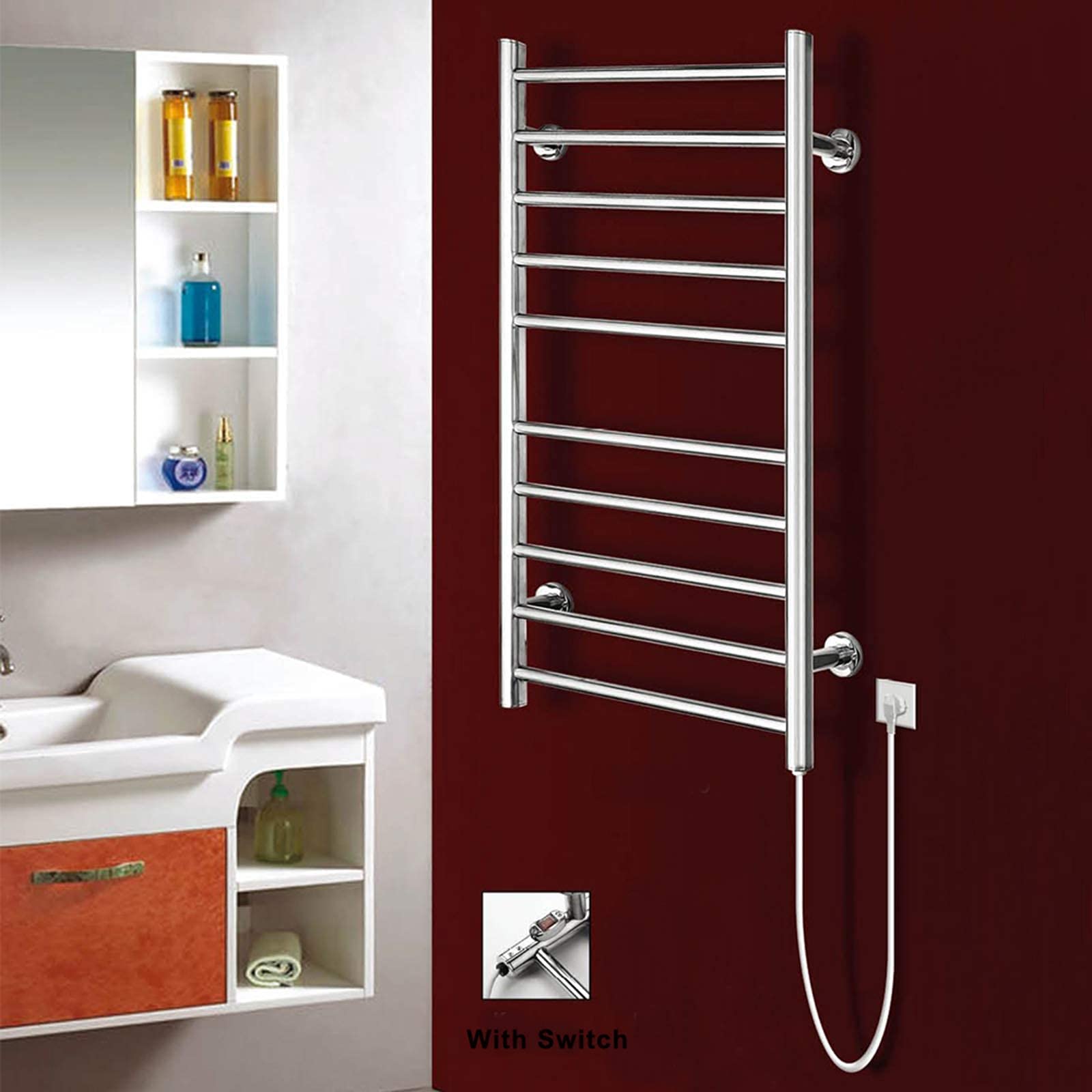 Electric Towel Warmer - Wall Mounted Heated Towel Rack with Built-in Timer | Stainless Steel Bathroom Drying Rack | Space Saving Design for Home & Spa Use | Perfect for Bathrooms, Saunas and Luxury Hotels