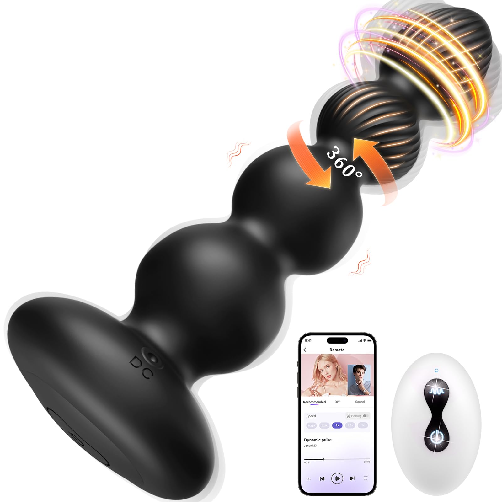 360° Rotating Vibrating Anal Plug for Men - 10 Speed Prostate Massager with App & Remote Control, Adult Sex Toy for Male Pleasure | Perfect for Solo Play, Couples & BDSM Exploration
