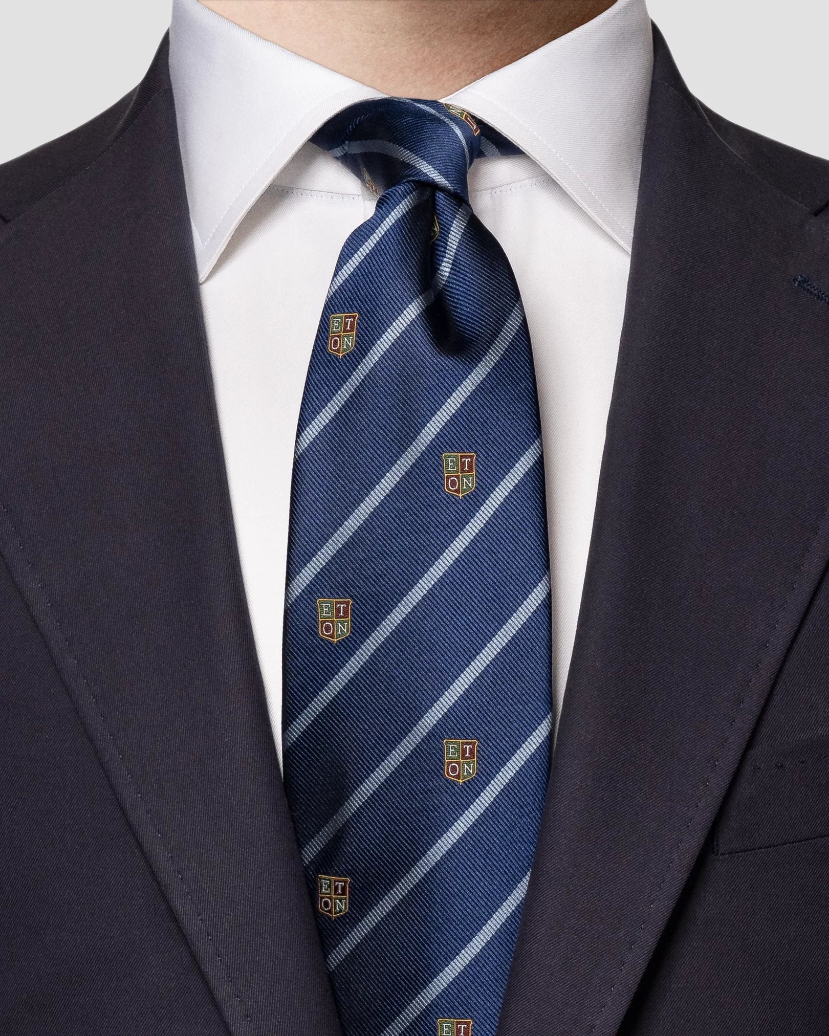 ETON Regimental Stripe Silk Tie in Mid Blue - Premium Men's Necktie for Business, Weddings & Formal Occasions