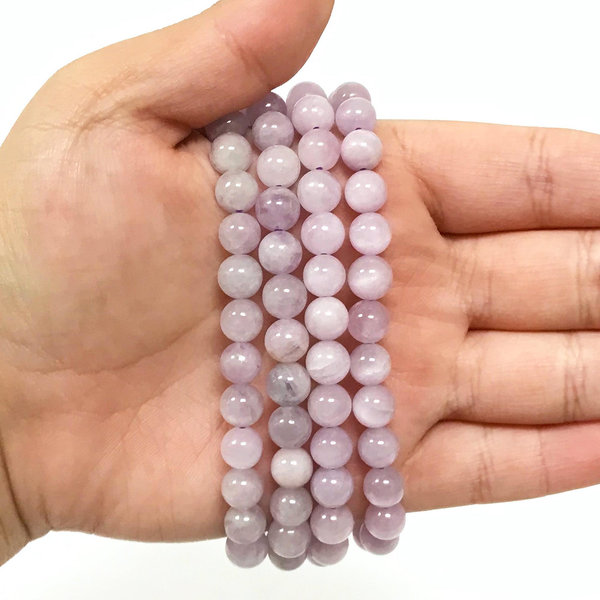 6mm Kunzite Gemstone Round Bead Stretch Bracelet for Men & Women | Healing Crystal Jewelry for Stress Relief & Positive Energy