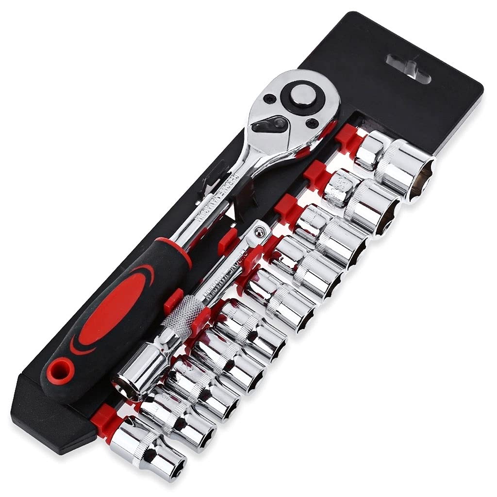 WDBBY 12-Piece 1/4-Inch Socket Wrench Set | CR-V Steel Drive Ratchet & Spanner Kit | Universal Sockets for Bicycle, Motorcycle & Car Repairs | Ideal for DIY Auto Maintenance & Home Garage Toolbox