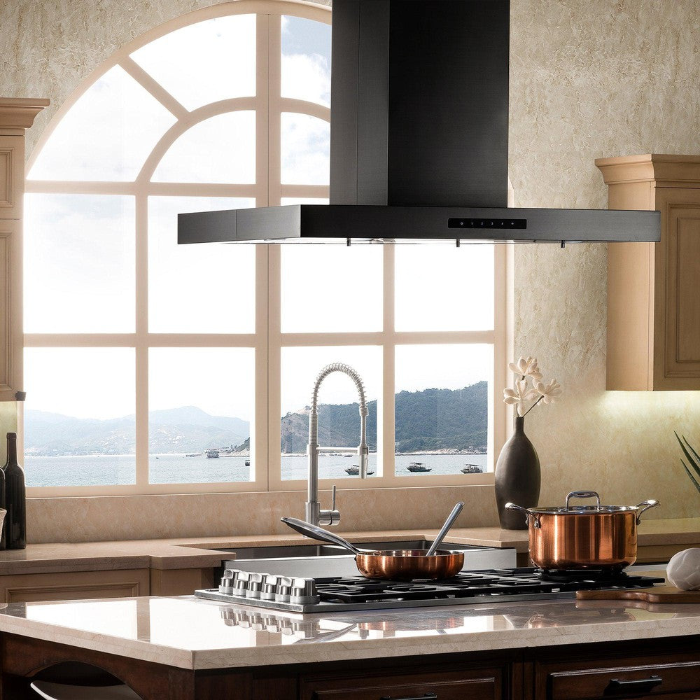 ZLINE BSKE2iN Black Stainless Steel Convertible Island Mount Range Hood - Professional Kitchen Ventilation for Home Cooking, Grilling & Entertaining