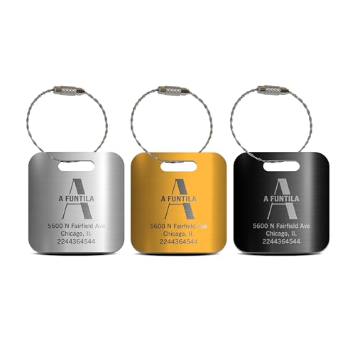 Custom Engraved Metal Luggage Tags for Suitcases, Travel Bags & Backpacks - Personalized Name Tags with Steel Loop & Hole - Durable Acrylic Luggage ID Tags (Black) - Perfect for Air Travel, Golf Trips & Vacation Identification