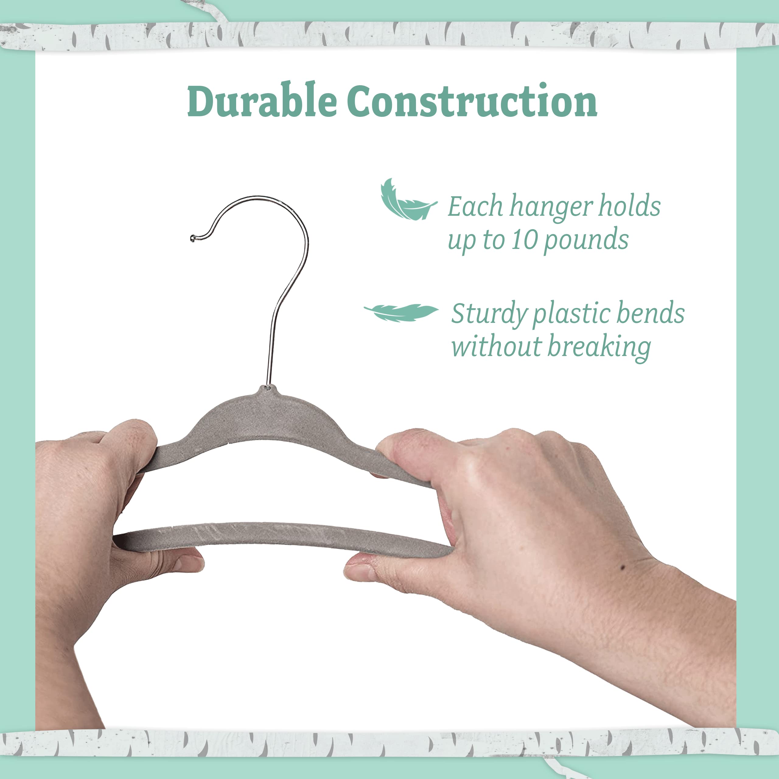 Baby Clothes Hangers - 15 Pack Non-Slip Velvet Hangers for Kids Wardrobe, Nursery Closet Organizer with Dividers (Grey) - Perfect for Toddler Clothes Storage and Baby Room Organization