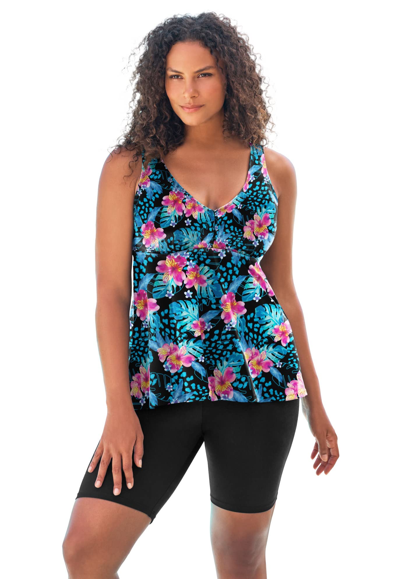 Swim 365 Women's Plus Size Flowy Tankini Top - Comfortable Swimwear for Curvy Women | Perfect for Beach Vacations, Pool Parties & Summer Getaways