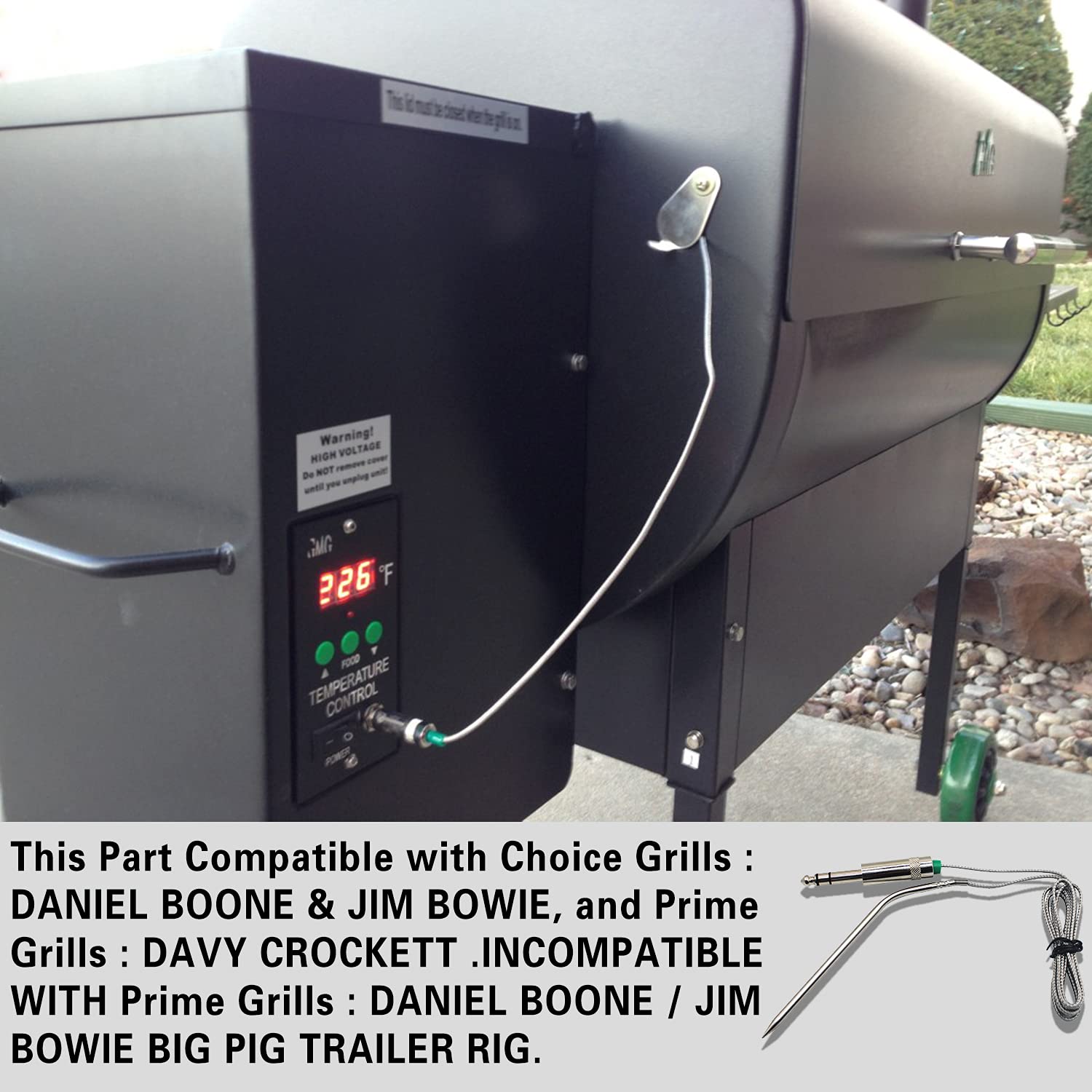 Green Mountain Meat Temperature Probe Replacement - Compatible with Pellet Grills (AC 110V) for Jim Bowie & Daniel Boone Models | Perfect for BBQ, Smoking & Grilling
