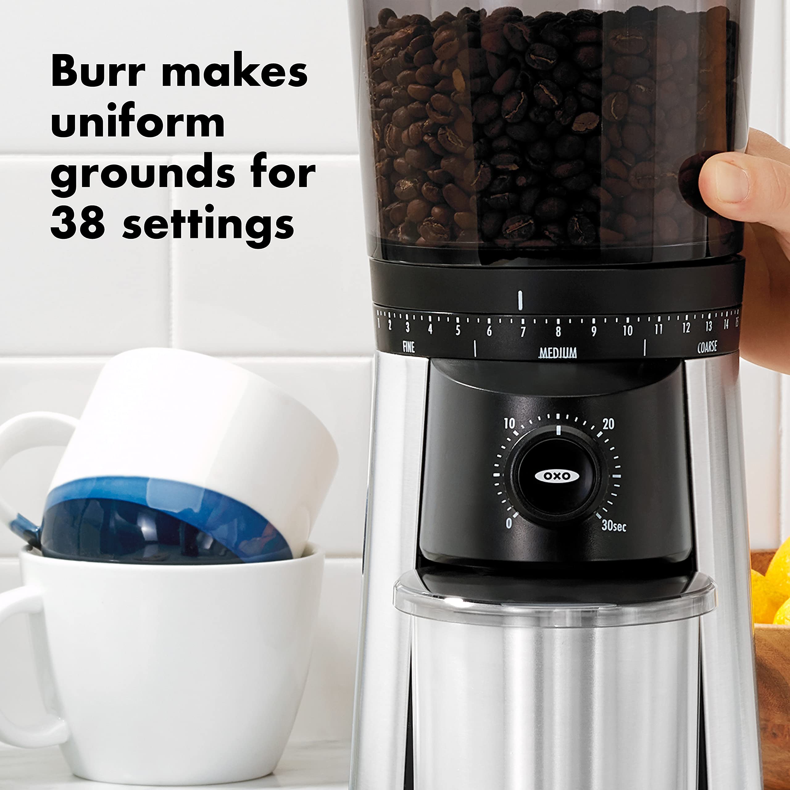 OXO Brew 8 Cup Stainless Steel Coffee Maker with Conical Burr Grinder - Perfect for Home, Office & Kitchen Use