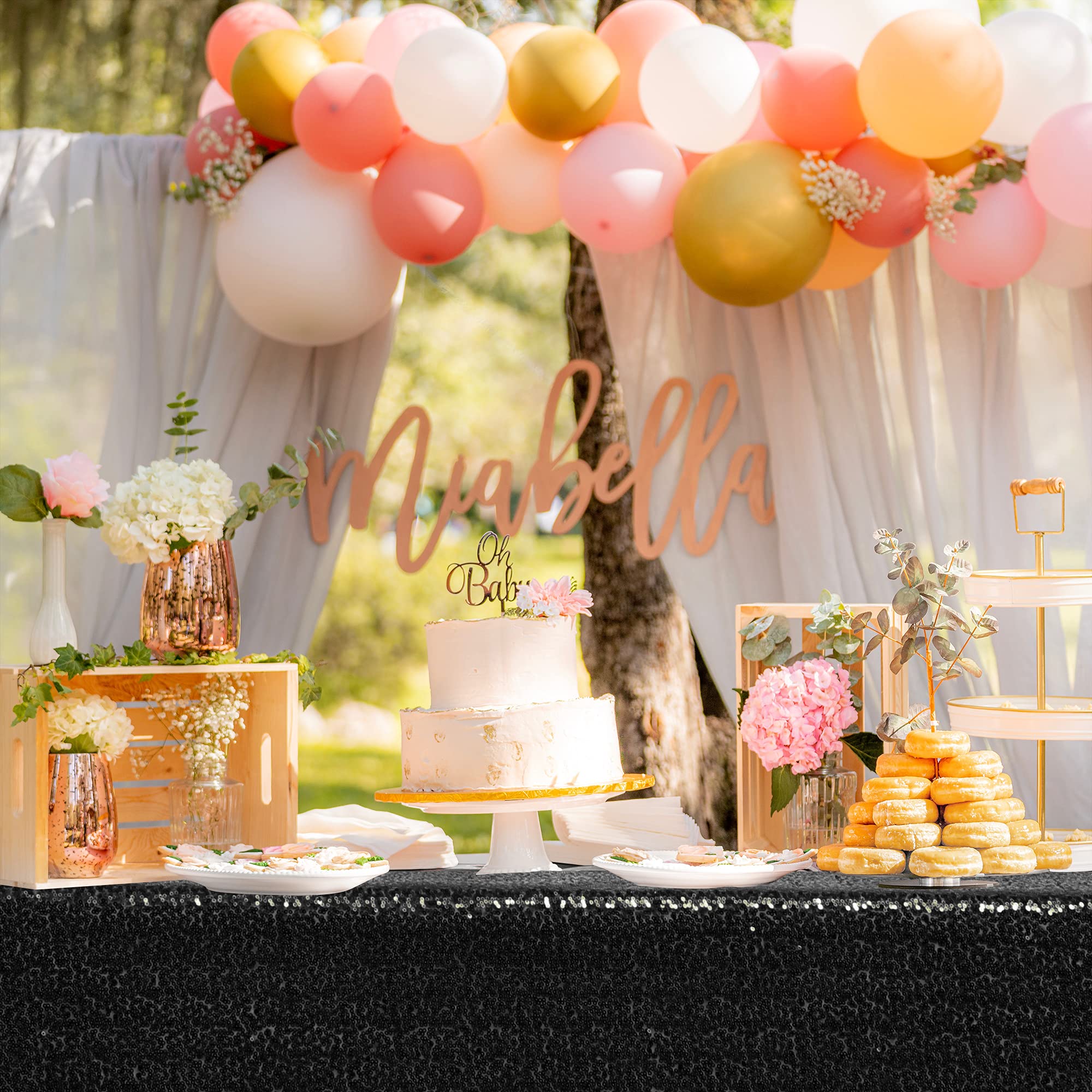 Nanbowang Black Sequin Tablecloth - Elegant Rectangular Table Cover for Parties, Birthday, Baby Shower & Tea Party Decor | Perfect for Wedding Receptions, Holiday Dinners & Special Events