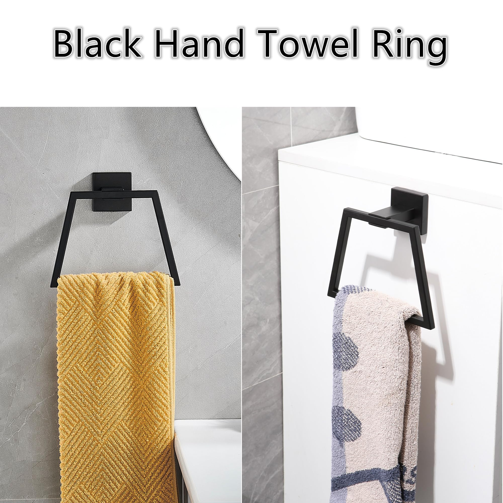 Modern Matte Black Square Hand Towel Ring - Stainless Steel Wall Mounted Towel Holder for Bathroom, Kitchen & Spa - Durable & Stylish Bathroom Accessory
