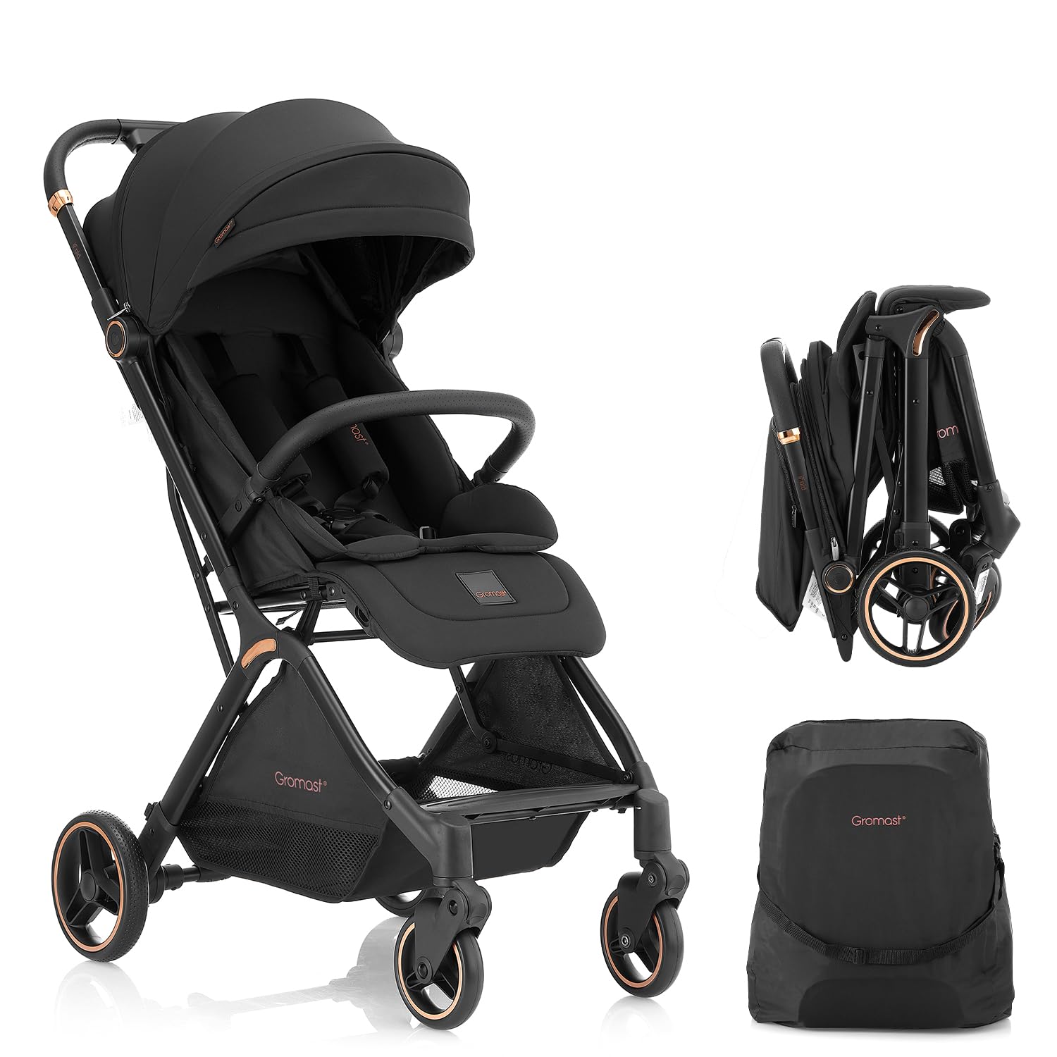 Lightweight Automatic Folding Baby Stroller - Portable Travel Stroller with Adjustable Backrest, UV Protection Canopy & One-Hand Fold - Black | Perfect for Air Travel, Shopping & Daily Walks