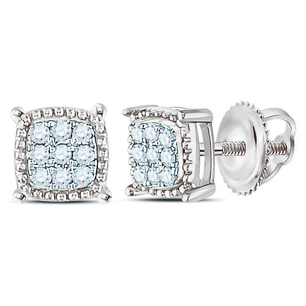 10k White Gold Men's Round Diamond Square Milgrain Cluster Earrings (1/10 CTTW) - Perfect for Weddings, Anniversaries & Special Occasions