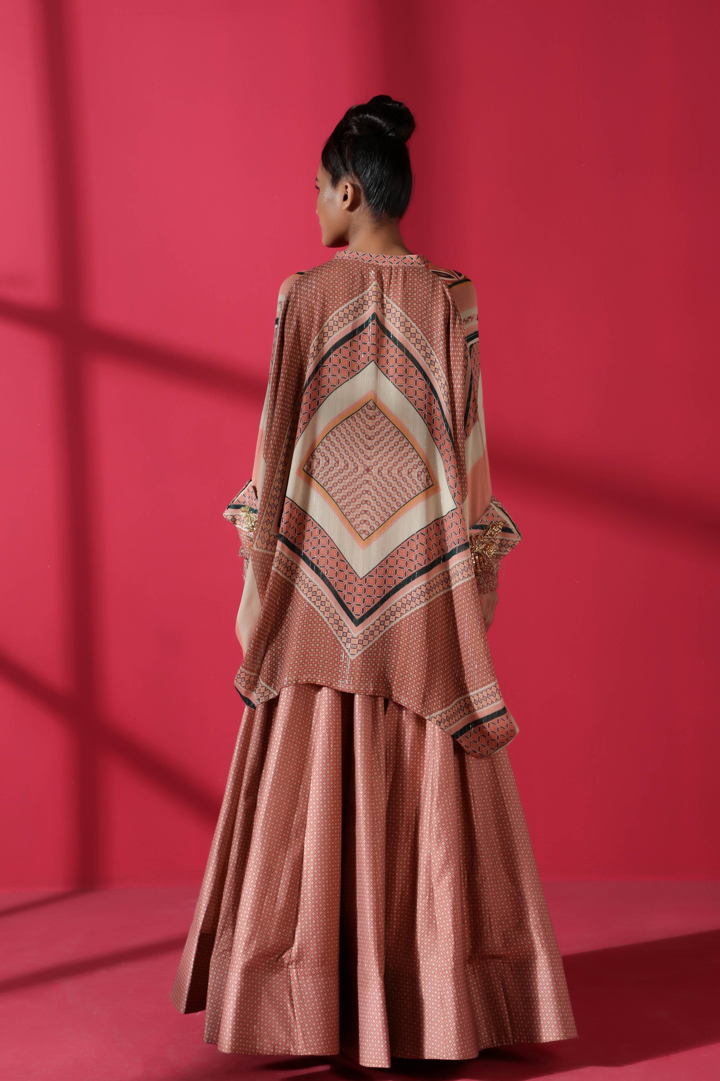 Stylish Terracotta Quatrefoil Print Lehenga Set for Women | Traditional Indian Skirt & Blouse Outfit | Perfect for Weddings, Festivals & Cultural Events