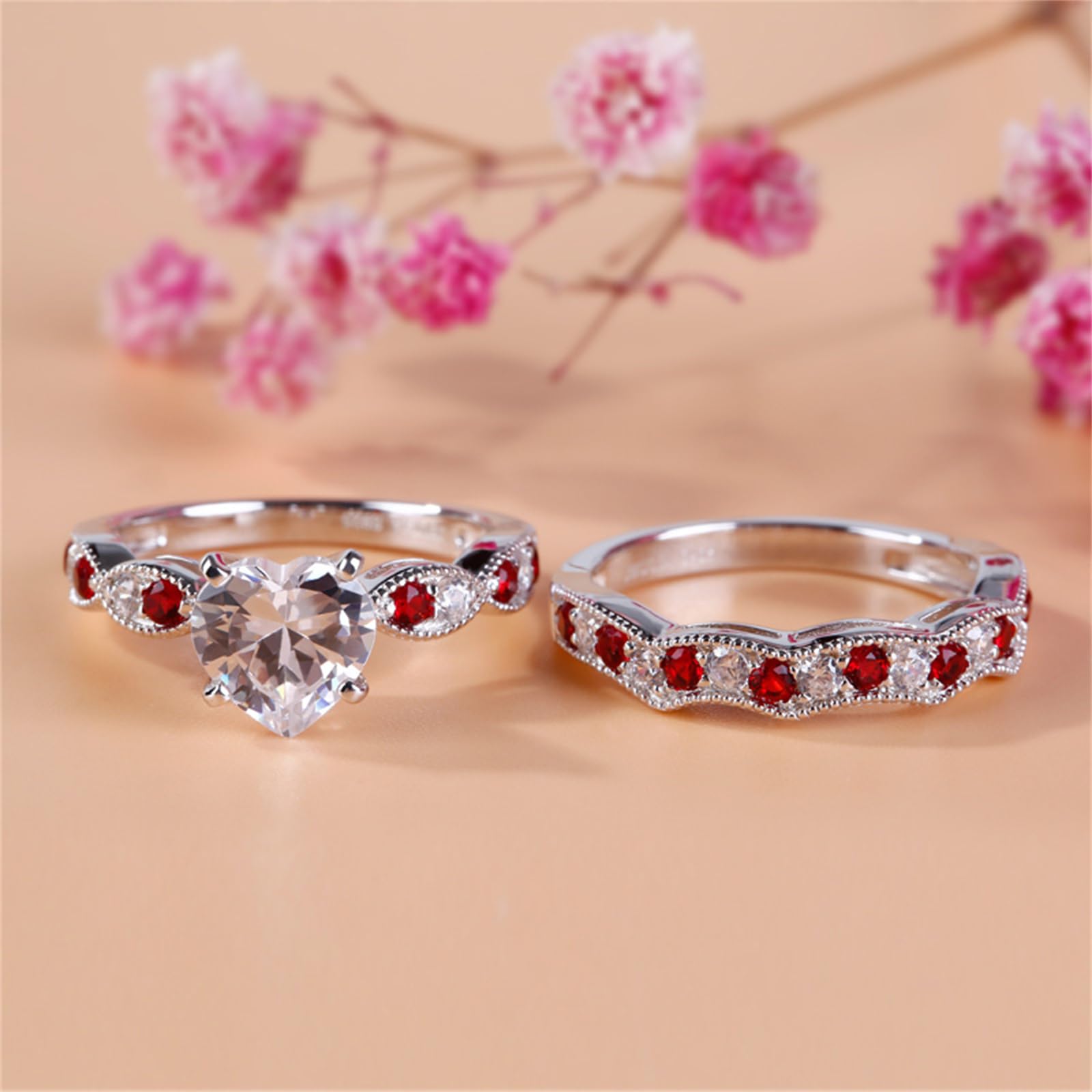 Jeulia 3 Carat CZ Solitaire Engagement Ring Set - Halo Milgrain Heart Cut Sterling Silver Wedding Band, Anniversary & Promise Rings for Women | Perfect for Proposals, Bridal Jewelry & Special Occasions