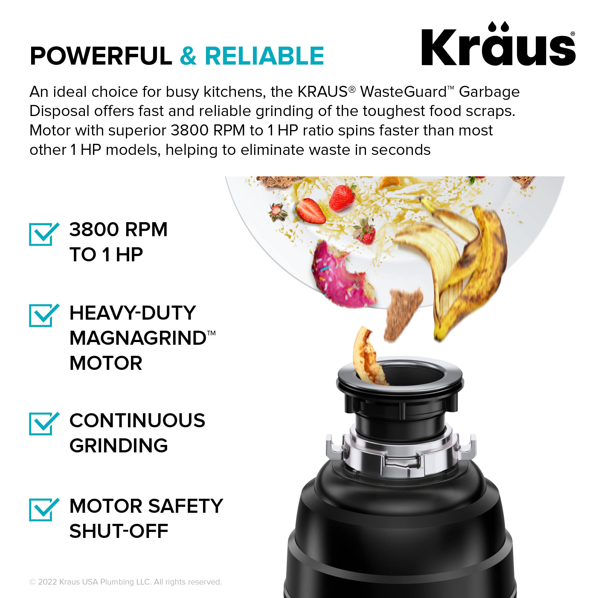Kraus KGUW1-33WH-100-100 Bellucci Workstation 32-Inch Undermount Granite Composite Single Bowl Kitchen Sink in White | Includes WasteGuard 1 HP Continuous Feed Garbage Disposal & Accessories | Perfect for Modern Kitchens, Food Prep & Dishwashing