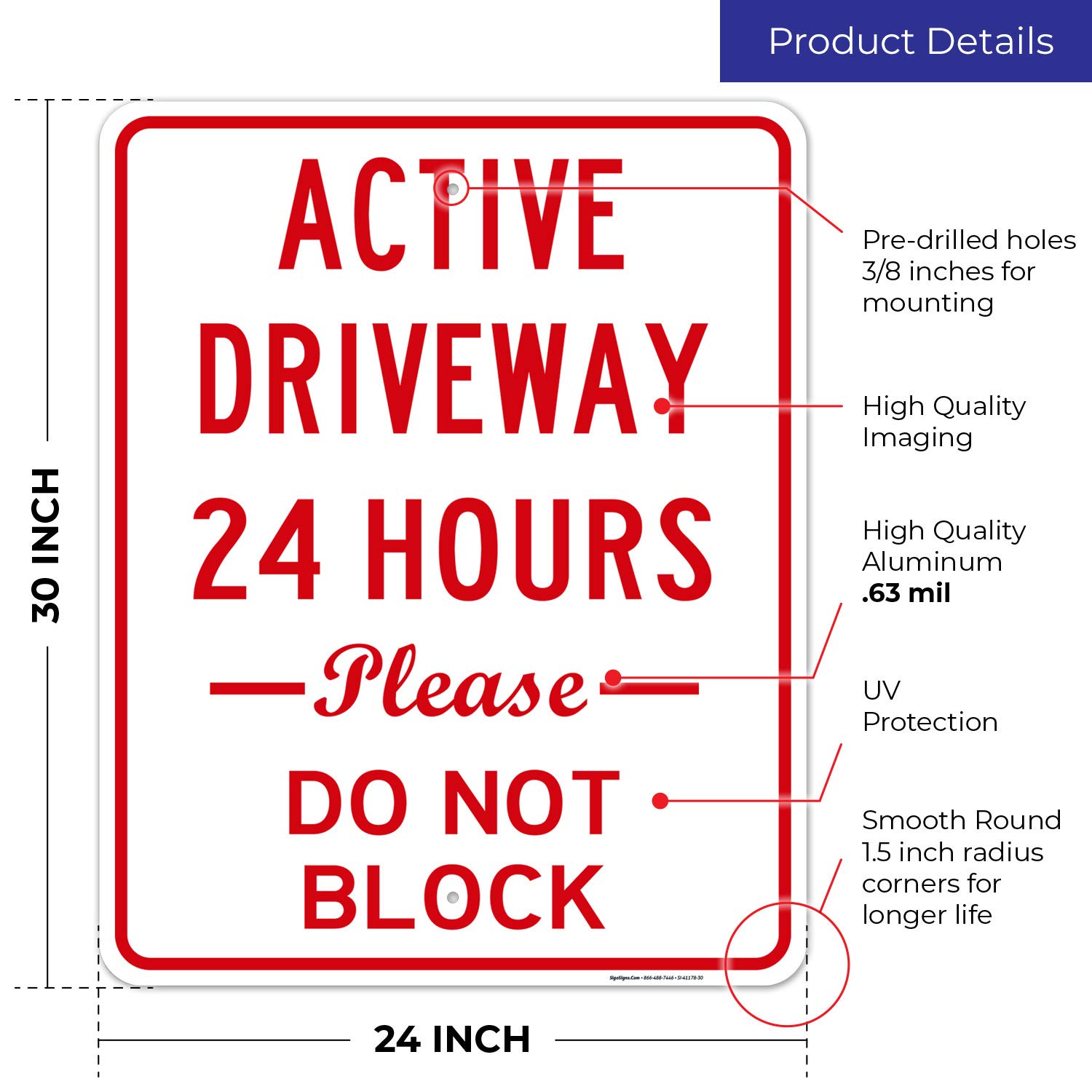 No Parking Sign - 24x30 Inches, Rust-Free .063 Aluminum, Fade Resistant for Driveway & Private Property - Easy Mounting, Indoor/Outdoor Use - Made in USA - Perfect for Residential Driveways, Commercial Entrances & Restricted Areas