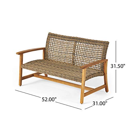 Outdoor Wood Wicker Loveseat & Coffee Table Set - Gray for Patio & Garden