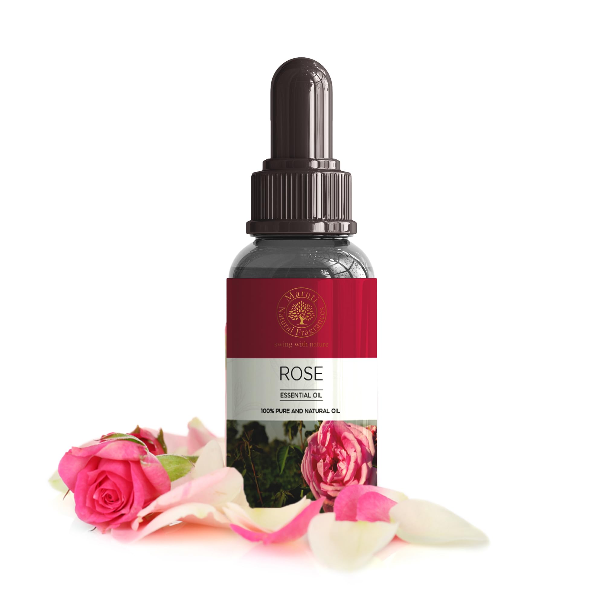 MARUTI 100% Pure Rose Essential Oil (10ml) - Undiluted, Organic, Cruelty-Free for Aromatherapy, Diffusers, Skin & Hair Care | Stress Relief, Mood Booster, Meditation Aid | Natural Fragrance for Home Spa & Wellness