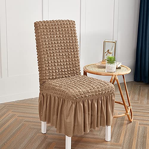 6-Pack Stretch Washable Parsons Chair Slipcovers with Skirt - Removable Dining Room Chair Covers for Kitchen, Party, Hotel & Restaurant Decor (Camel, 6 Pieces) - Perfect for Weddings, Events & Home Dining Protection